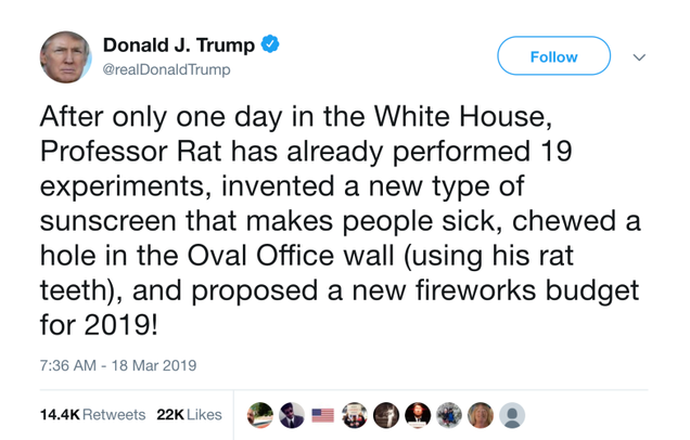 Illustration for article titled Patriots Rejoice! Donald Trump Has Appointed Professor Rat As The U.S. Secretary Of Fireworks